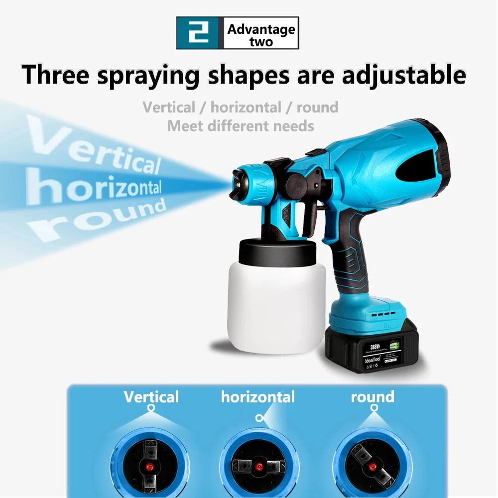 High Pressure Cordless Electric Paint Sprayer – Airless Spray Gun with 2 Batteries