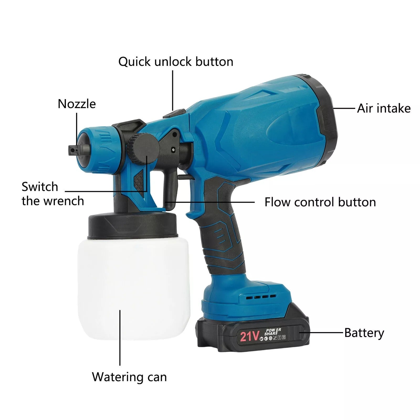 High Pressure Cordless Electric Paint Sprayer – Airless Spray Gun with 2 Batteries