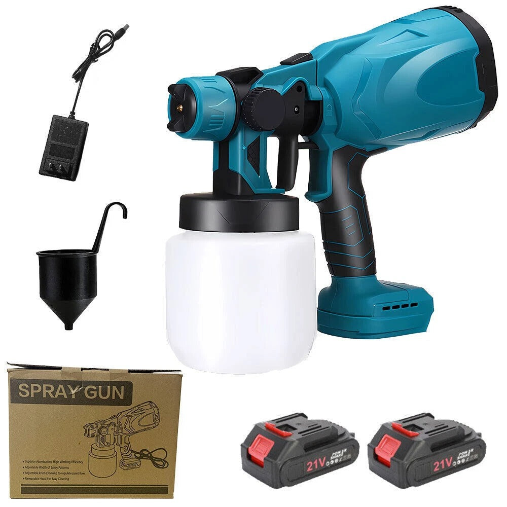 High Pressure Cordless Electric Paint Sprayer – Airless Spray Gun with 2 Batteries