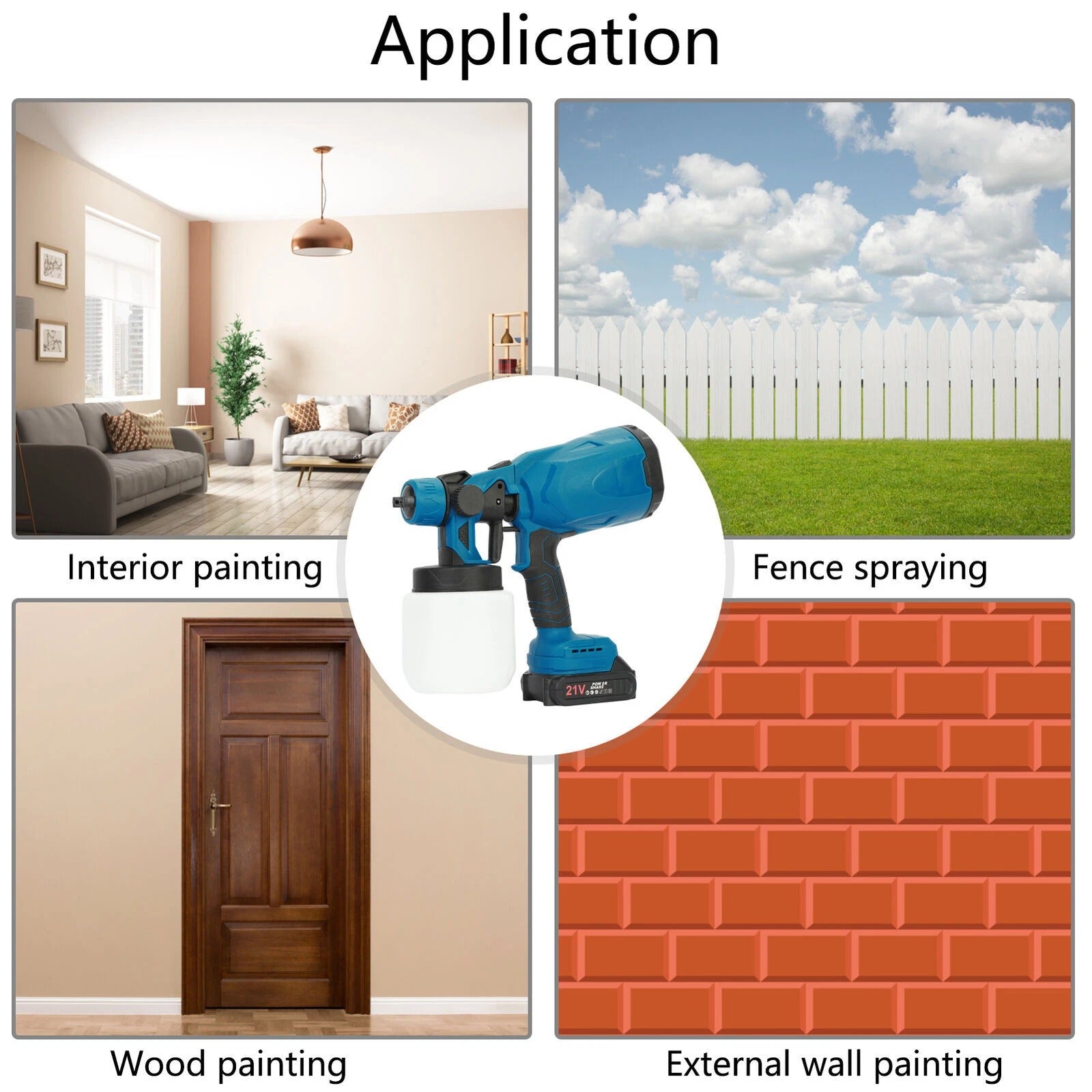 High Pressure Cordless Electric Paint Sprayer – Airless Spray Gun with 2 Batteries