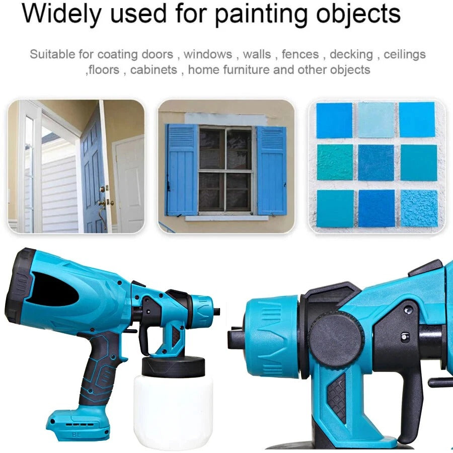 High Pressure Cordless Electric Paint Sprayer – Airless Spray Gun with 2 Batteries