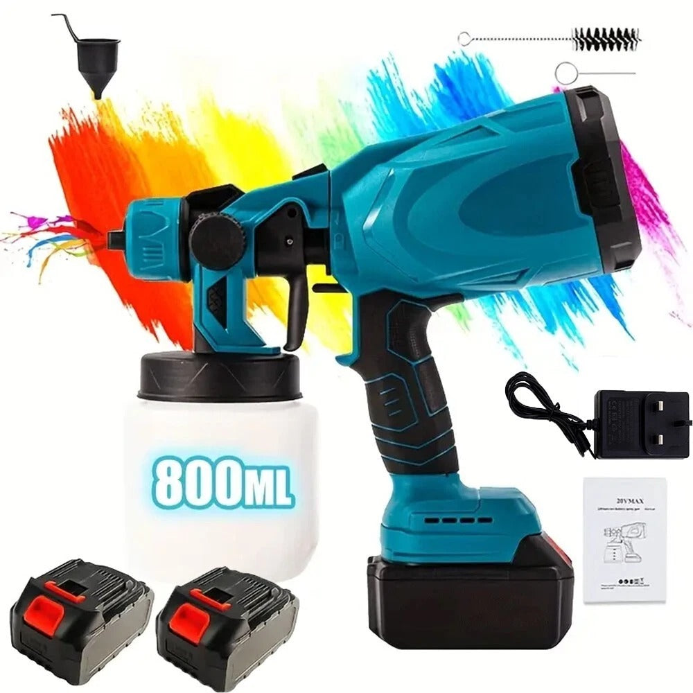High Pressure Cordless Electric Paint Sprayer – Airless Spray Gun with 2 Batteries